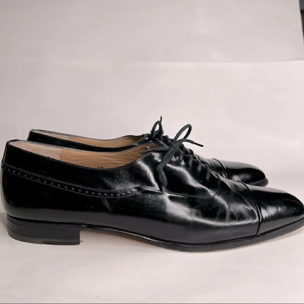 Bally Nino Black Leather cap toe Oxford dress shoes
